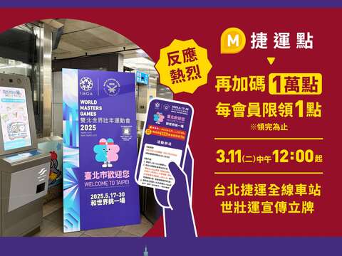「万」分感谢再加码！ 「2025双北世壮运」看广告拿点数 3/11-17捷运点大放送