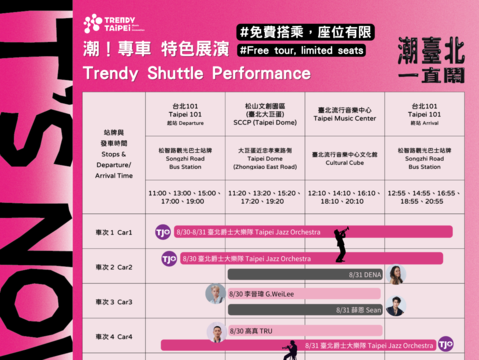 今夏最Chill音樂旅程 「潮！專車」8/30-31限時免費搭乘 載你暢遊臺北 爵士×流行音樂一路陪伴