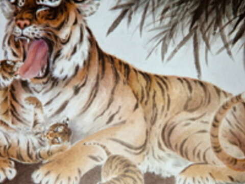 洪曜平筆下的老虎，充滿母性光輝，流露慈愛神態。（攝影／顏涵正）