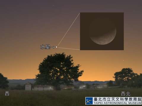 模擬6月4日傍晚時，水星位置與其外觀