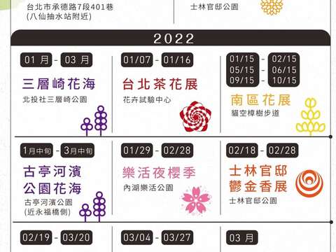 2022花in台北花季時間排程方便您提前安排賞花行程