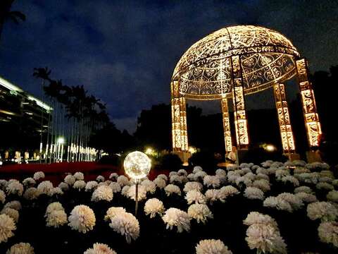 柔和的燈光在月夜下更顯吸睛(圖片來源：臺北市政府工務局公園路燈工程管理處)