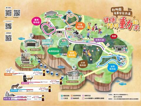 遊園可消耗熱量卡路里的健康步道導覽地圖(圖片來源：臺北市立動物園)