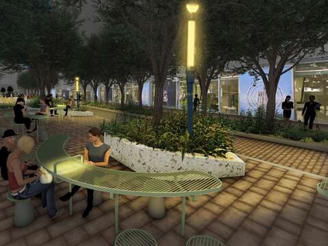 戶外桌椅提供休憩空間(圖片來源：臺北市政府工務局新建工程處)