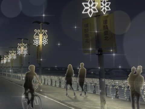 今年於大稻埕碼頭河岸（淡4-5號水門間）設置超過500公尺的燈飾，點亮河濱公園。(圖片來源：臺北市政府觀光傳播局)