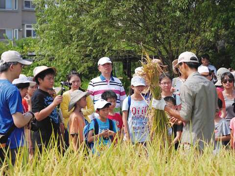 老師與農夫帶著北成國小的同學採訪蘭陽平原，透過鏡頭，實地關心自己所生長的環境。（圖／北成國小李易倫老師提供）