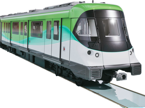 萬大線首列電聯車外觀融入新店溪與大漢溪的水紋意象。