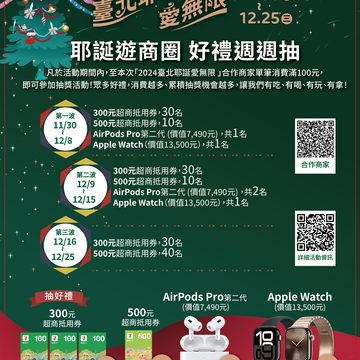 「2024臺北耶誕愛無限」三大商圈消費滿百抽好禮即日起至12月25日(圖片來源：臺北市政府觀光傳播局)