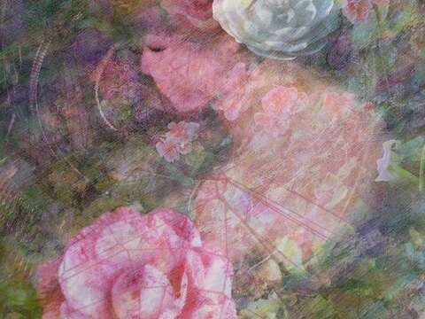 藝術的視角詮釋茶花的優雅-李松梅作品(圖片來源：臺北市政府工務局公園路燈工程管理處)