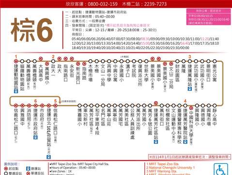 臺北市友善狗狗公車棕6路線圖(圖片來源：臺北市動物保護處)