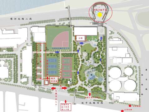 迪化休閒運動公園配置圖(圖片來源：臺北市政府工務局衛生下水道工程處)