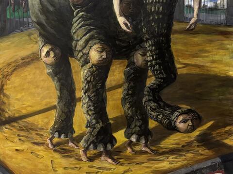 高木智廣 Tomohiro Takagi 人類扮演的動物園 The Zoo Men Play a Role of Animal: An Elephant Shack 162 x 97 cm 2007 油彩、畫布 Oil on canvas