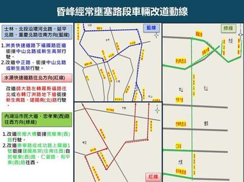 昏峰經常壅塞路段車輛改道動線(圖片來源：臺北市政府警察局交通警察大隊）