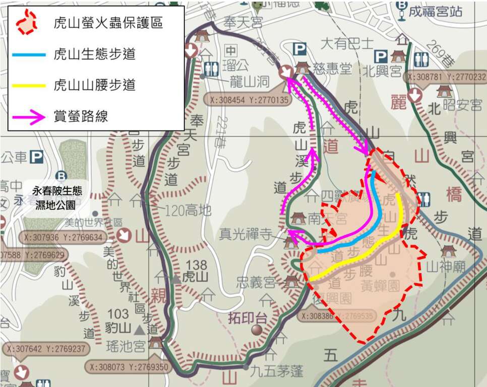 虎山赏萤路线图
