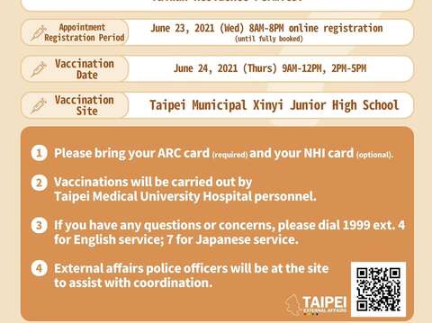 Poster regarding vaccine reservation process for expats 75 or older