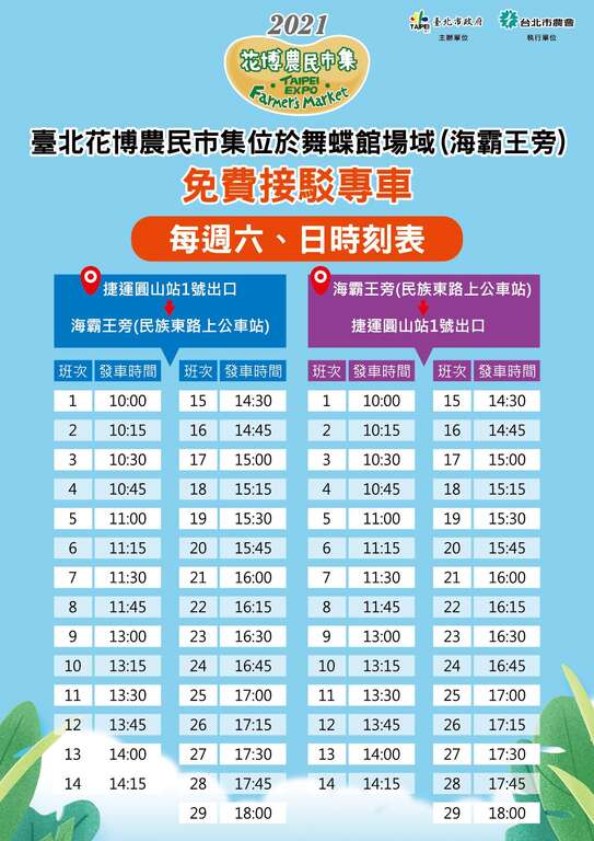 臺北花博農民市集免費接駁專車