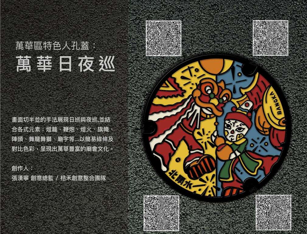 去年張漢寧為萬華區設計的人孔蓋「轉動萬華」和「萬華日夜巡」引起網友們熱烈的迴響