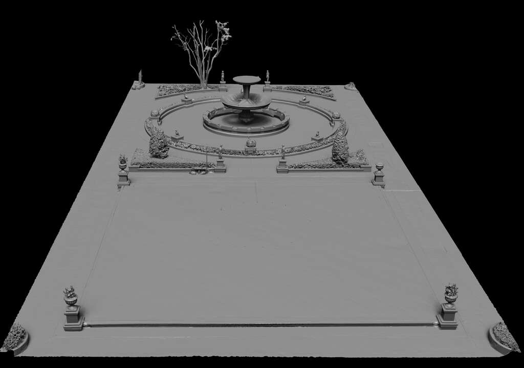 「＃花園練習」團隊透過 3D 掃描技術在虛擬空間中複製松山文創園區巴洛克花園，讓參加的學員透過VR 眼鏡感受有別於現實的場地氛圍。（圖 固態記憶 solid memory）