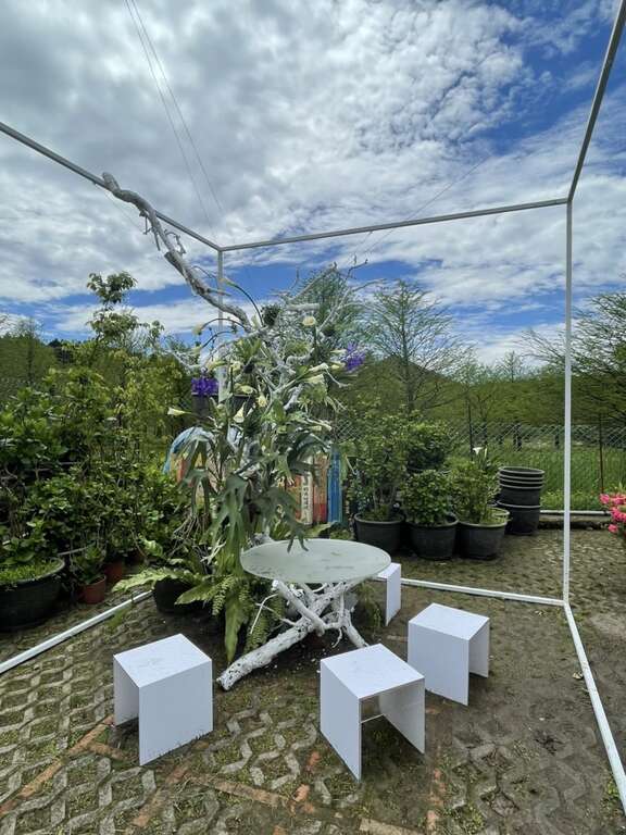 财福海芋田活泼的几何造型花田餐桌可一览无遗壮丽山景
