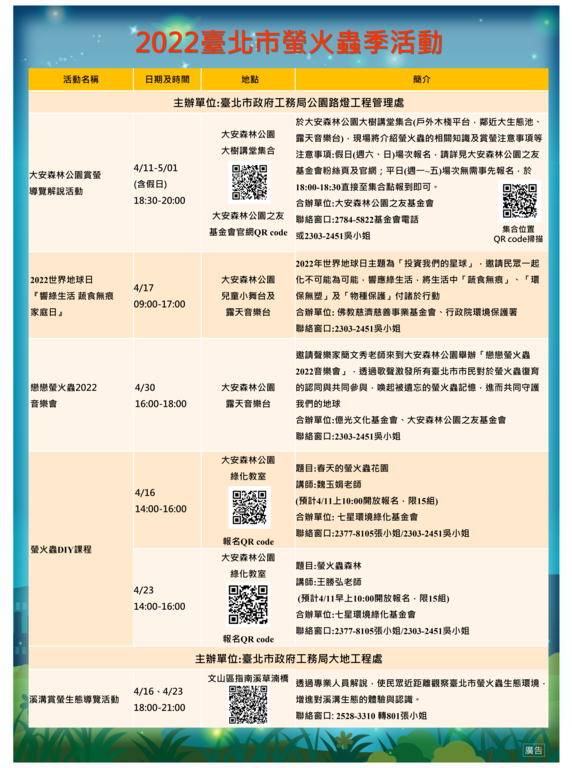 臺北市螢火蟲季活動海報