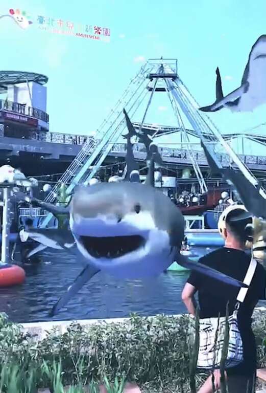 利用手機就能欣賞鯊魚在天空悠遊(圖片來源：臺北大眾捷運股份有限公司)