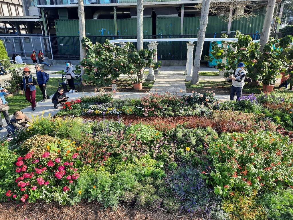 「园艺植物布展区」，栽种约30种低彩度、低饱和度的温带植物。(图片来源：台北市政府工务局公园路灯工程管理处)