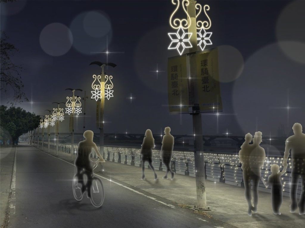 今年於大稻埕码头河岸（淡4-5号水门间）设置超过500公尺的灯饰，点亮河滨公园。(图片来源：台北市政府观光传播局)