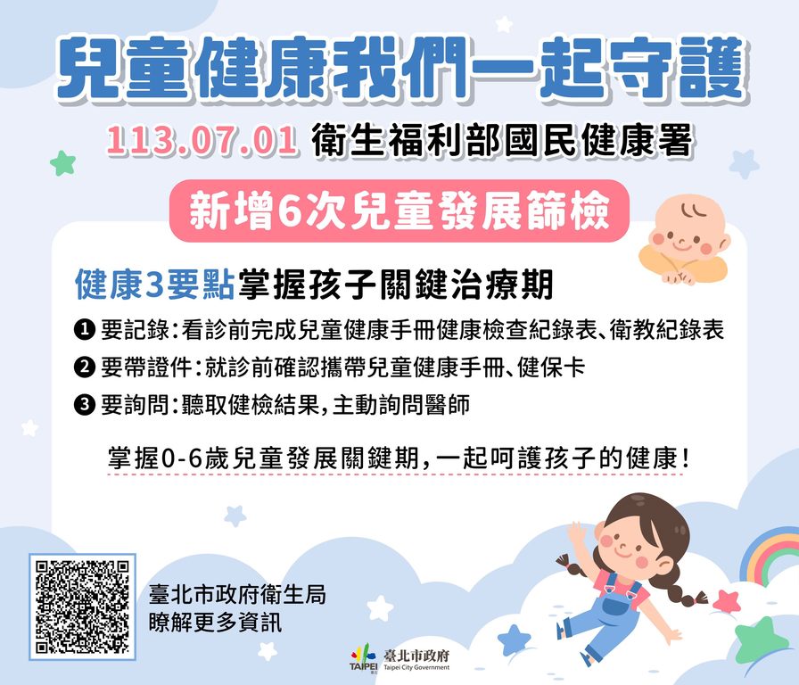 国民健康署新增6次儿童发展筛检(图片来源：台北市政府观光传播局)