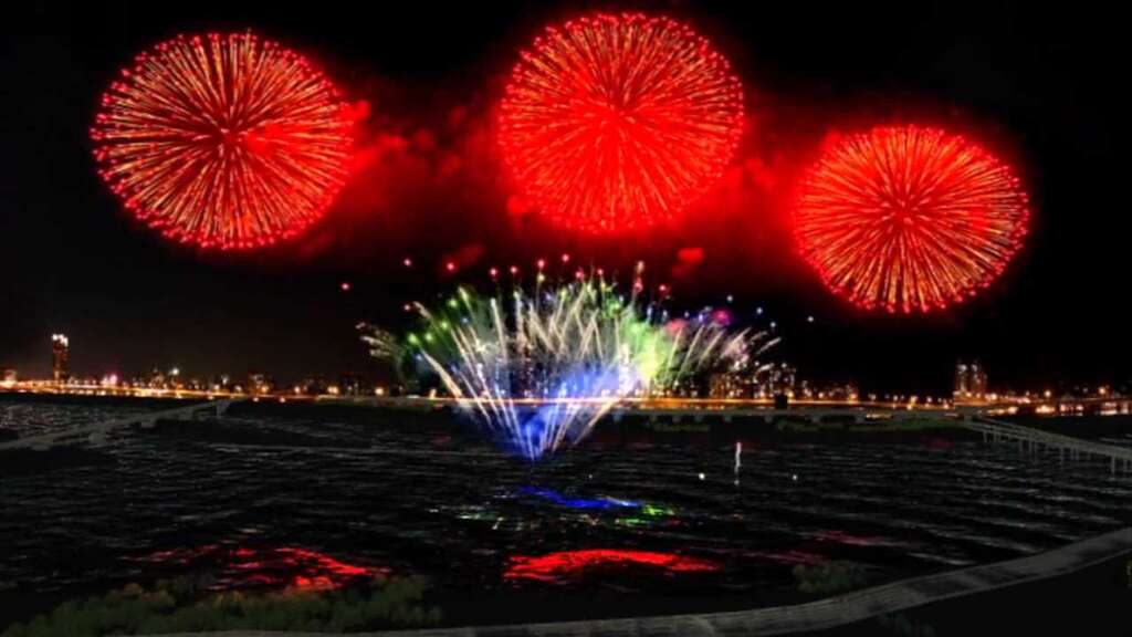 以火红太阳花色烟火呈现「热情的沙漠」