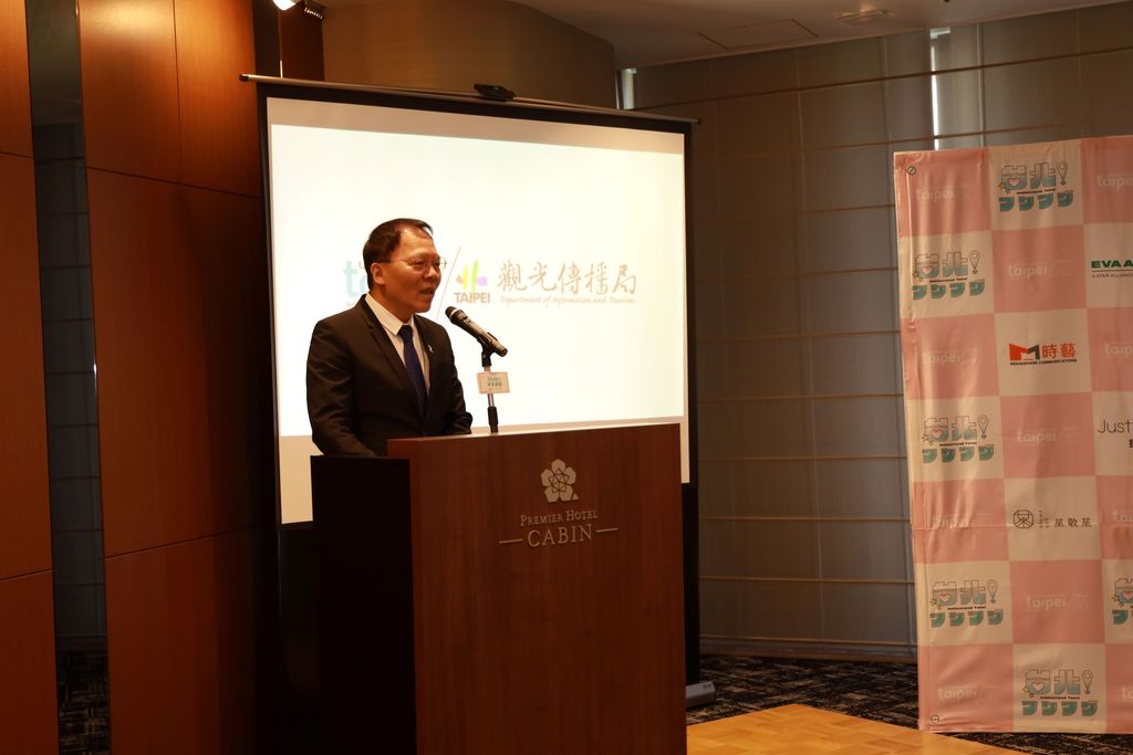 观传局长王秋冬於大阪记者会介绍台北观光亮点。(图片来源：台北市政府观光传播局)