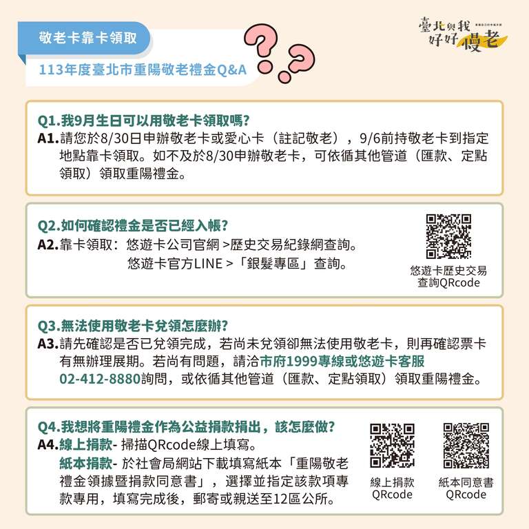 113年度臺北市重陽敬老禮金Q&A(圖片來源：臺北市政府社會局)