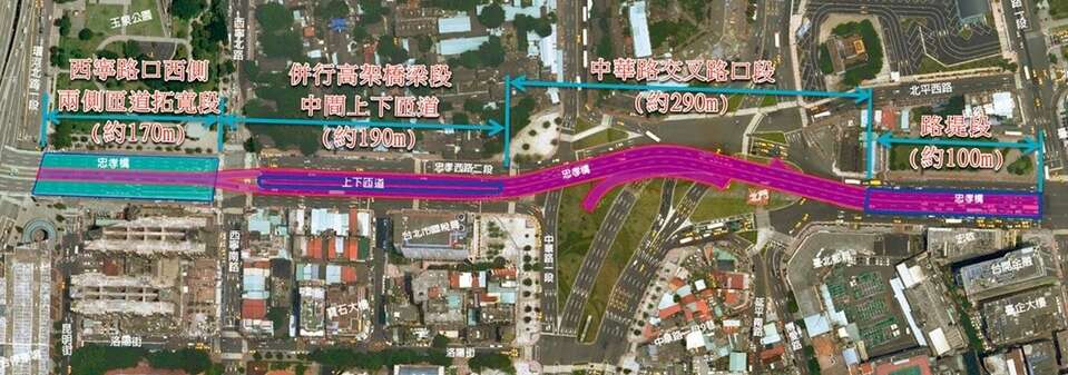 忠孝桥引桥拆除及平面道路路型改善工程示意图