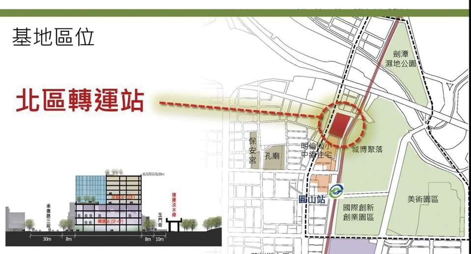 北区转运站区位及内部配置示意图。（图／台北市政府交通局提供）