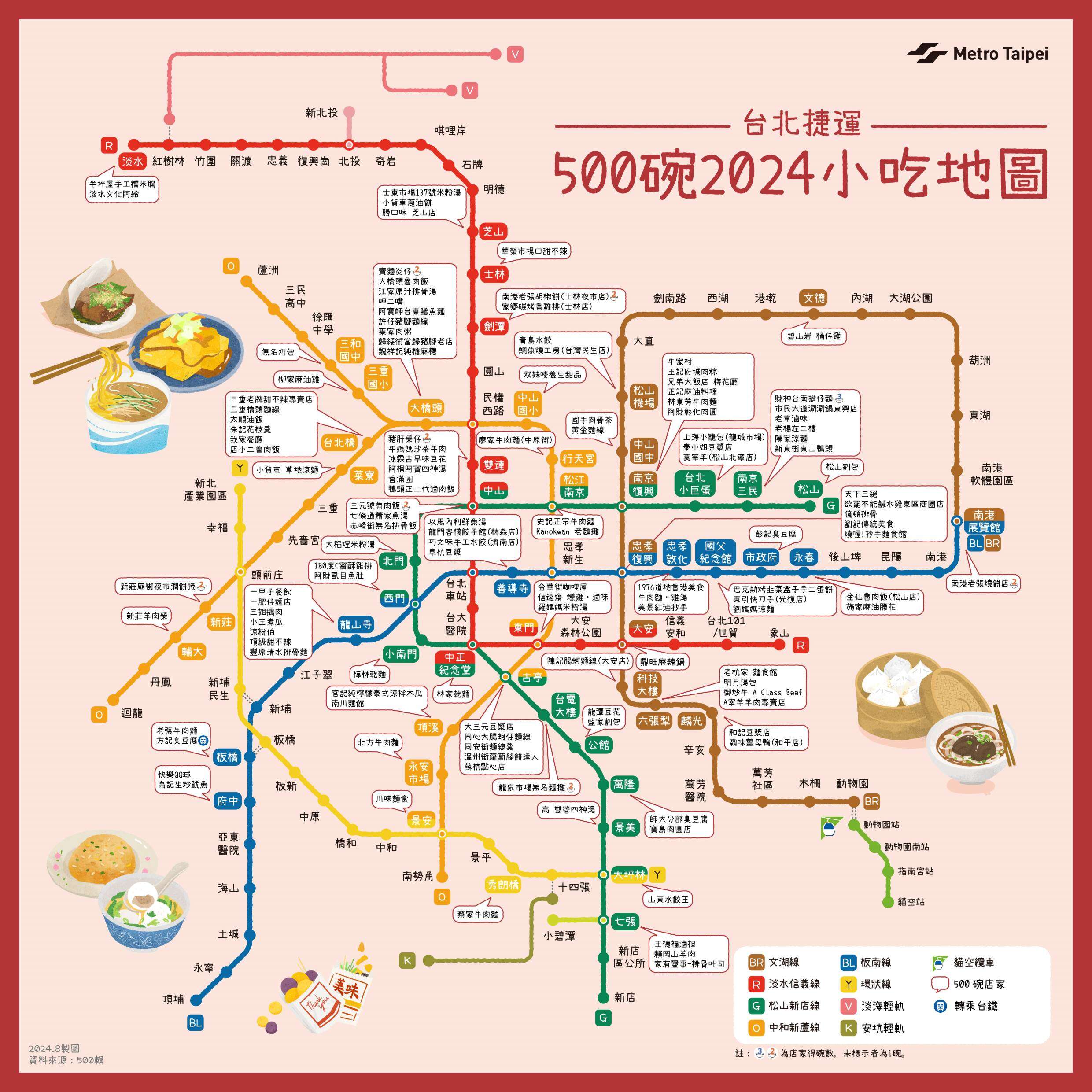500碗2024小吃地图(图片来源：台北大众捷运股份有限公司)