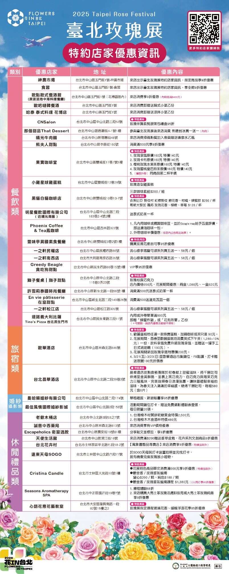 2025台北玫瑰展36间特约店家祭出超值优惠，等你来享用！(图片来源：台北市政府工务局公园路灯工程管理处)
