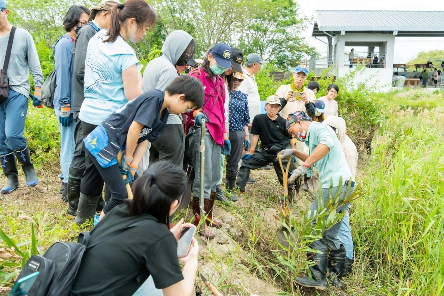 陳德鴻老師仔細講解鹵蕨分株的方法(圖片來源：臺北市政府工務局水利工程處)