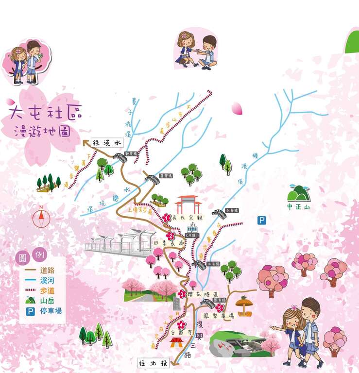 臺北市北投區大屯里復興三路賞櫻路線圖
