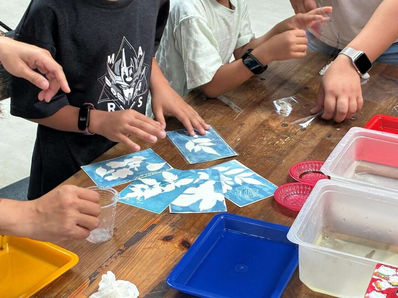 利用藍晒原理留下植物的剪影(圖片來源：臺北市政府工務局公園路燈工程管理處)