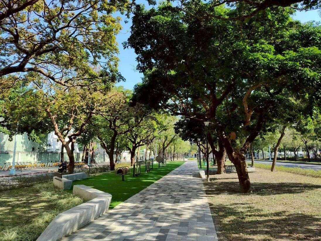 中正138號綠地開放且筆直的林蔭環境（圖片來源：臺北市政府工務局公園路燈工程管理處）