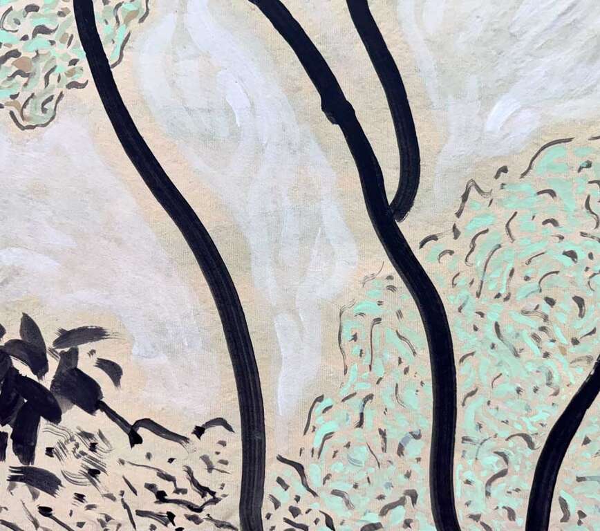 谢福源，裂帛生绿，2026，压克力颜料、墨／纸本，27 x 32 cm（图片来源：诚品生活松菸）