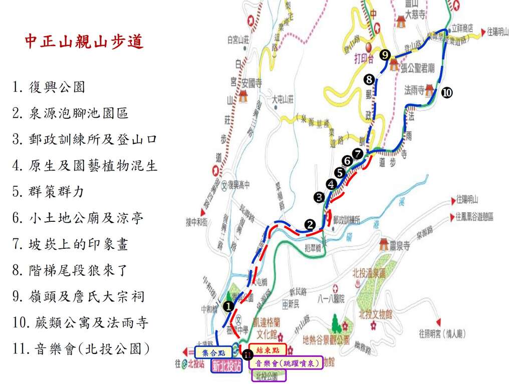 樂活臺北．趣遊步道，106年臺北市步道生態環境解說導覽第一場次，5月27日中正山親山步道活動路線圖。